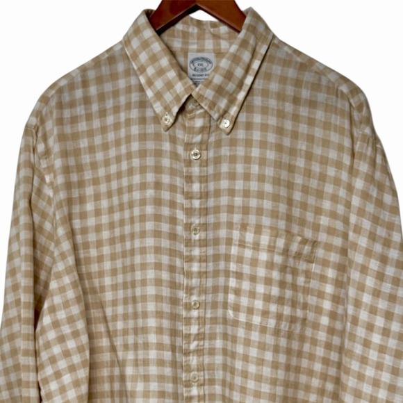 Brooks Brothers Other - Brooks Brothers Mens XXL Tan White Gingham Linen Shirt Regent Fit Button Down